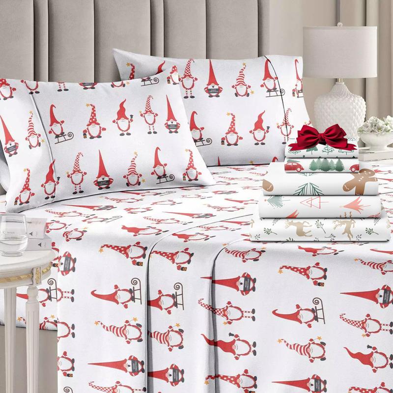 CGK Holiday 4-Piece Sheet Set – Soft Microfiber Bedding, Deep Pocket Wrinkle-Free Festive Christmas Sheets, Trees, Candy Canes, Reindeers