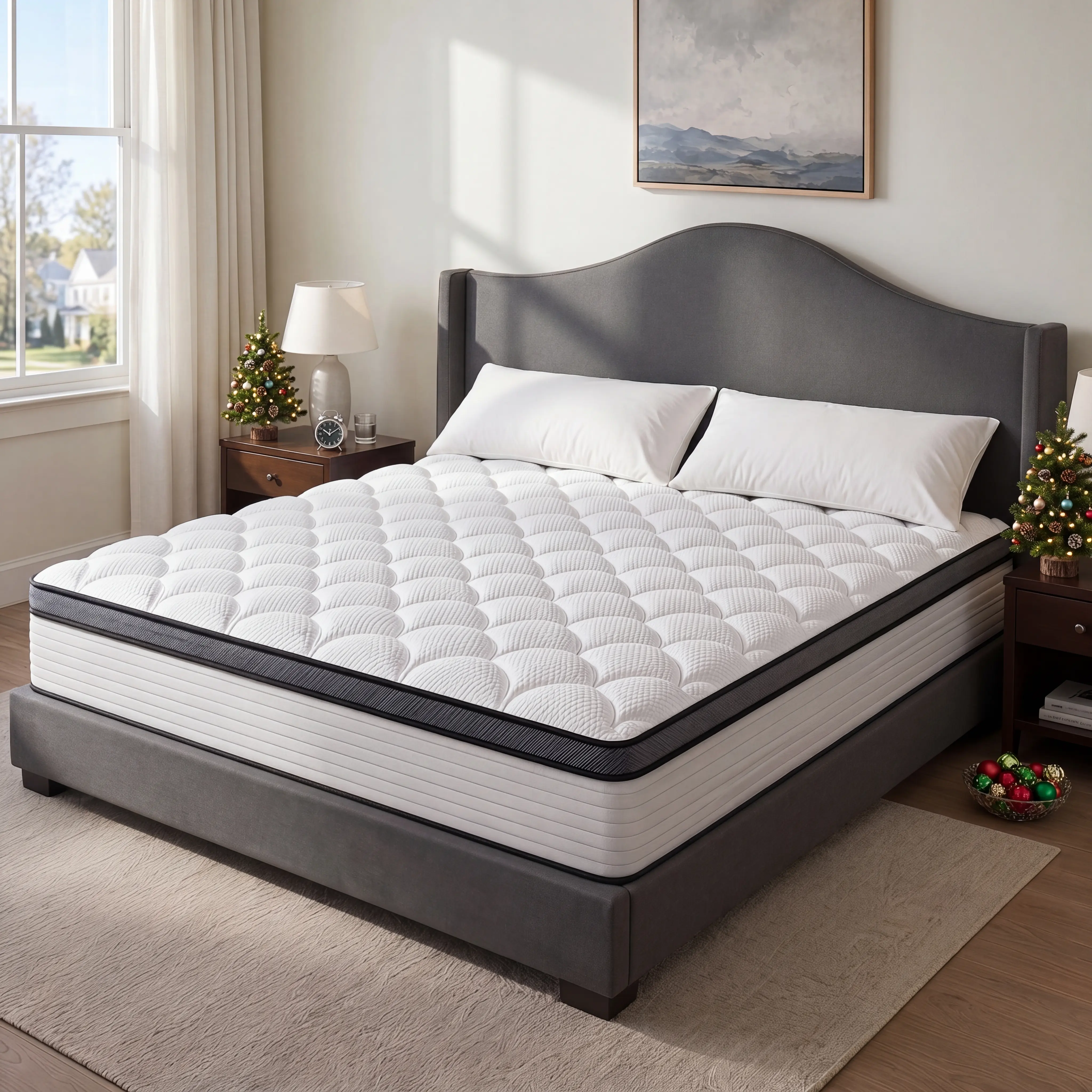 DIGWAC Modern Style Hybrid Mattress — Available in 8/10/12/14 inches, medium firmness ergonomic design, spring + memory foam construction, lumbar support, relieves back and waist pain, suitable for all sleeping positions, dorm essential, home decor