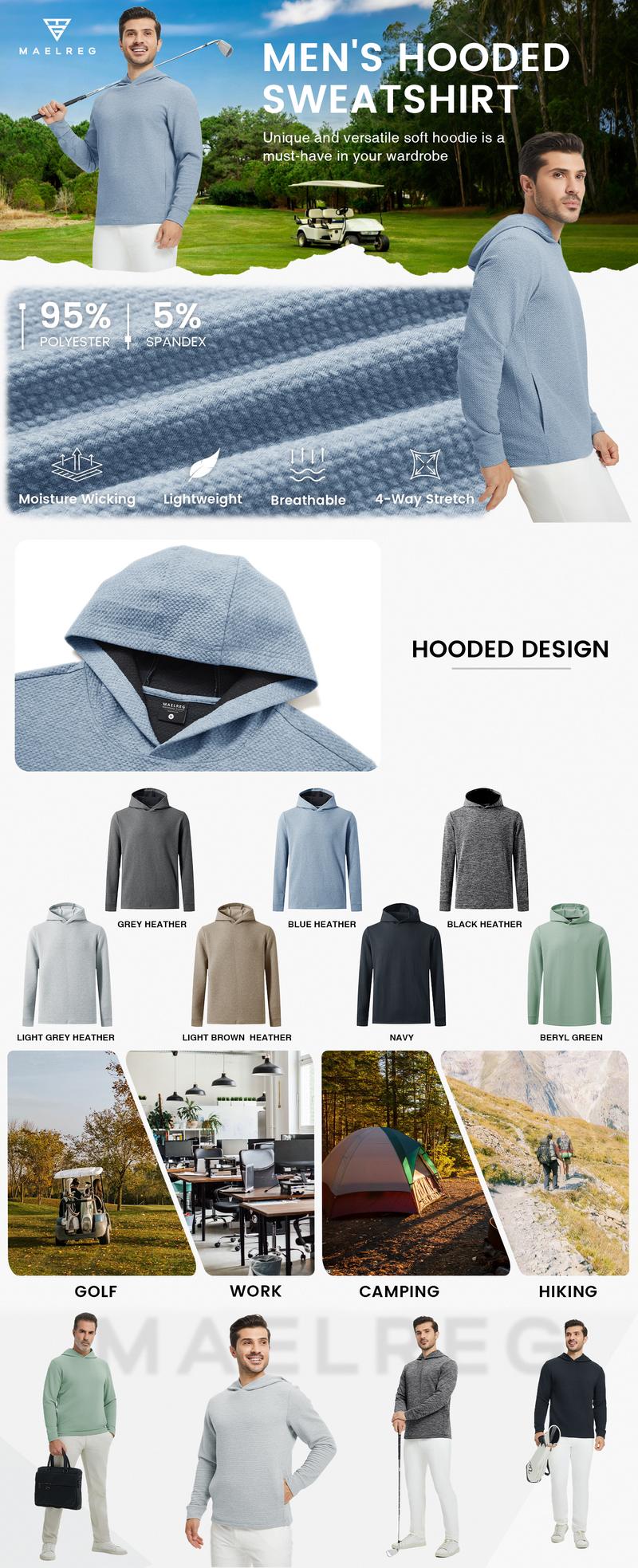 MAELREG Hoodies for Men Micro Texture Solid Color Sweatshirts Athletic Golf Midlayer Unisex Mens Hoodies Pullover Shirt