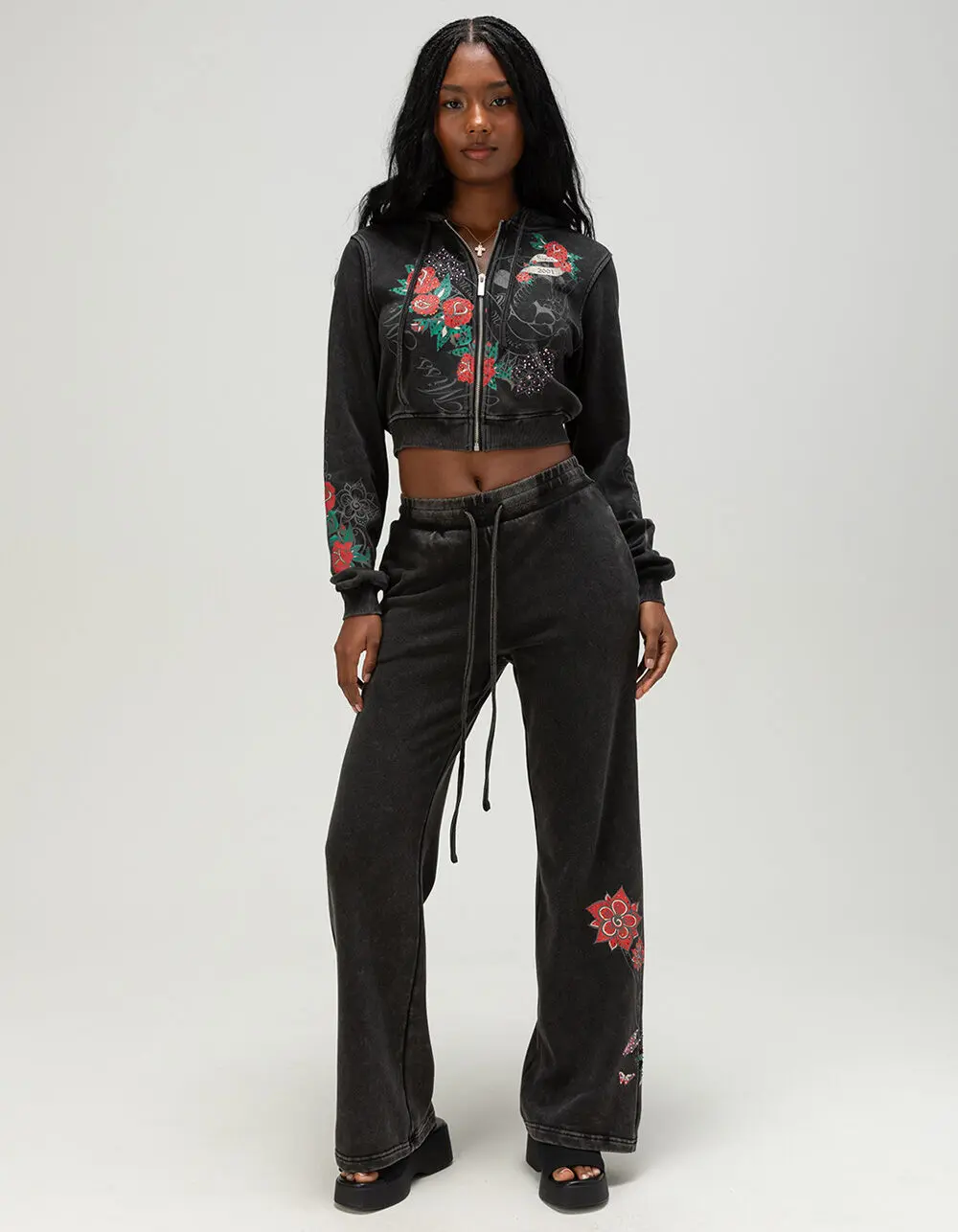 MISS ME Tattoo Womens Rhinestone Bootcut Sweatpants