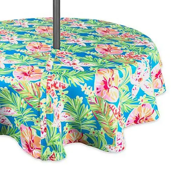 Design Imports Summer Floral Outdoor Round Tablecloth w/Zipper - 52"