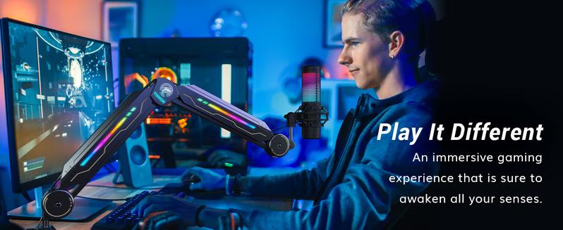 TONOR T90/T20S RGB Boom Arm, Adjustable Mic Stand with 11 Light Modes for Gaming, Streaming, Podcasting, and Recording, Durable Steel Usb Cable