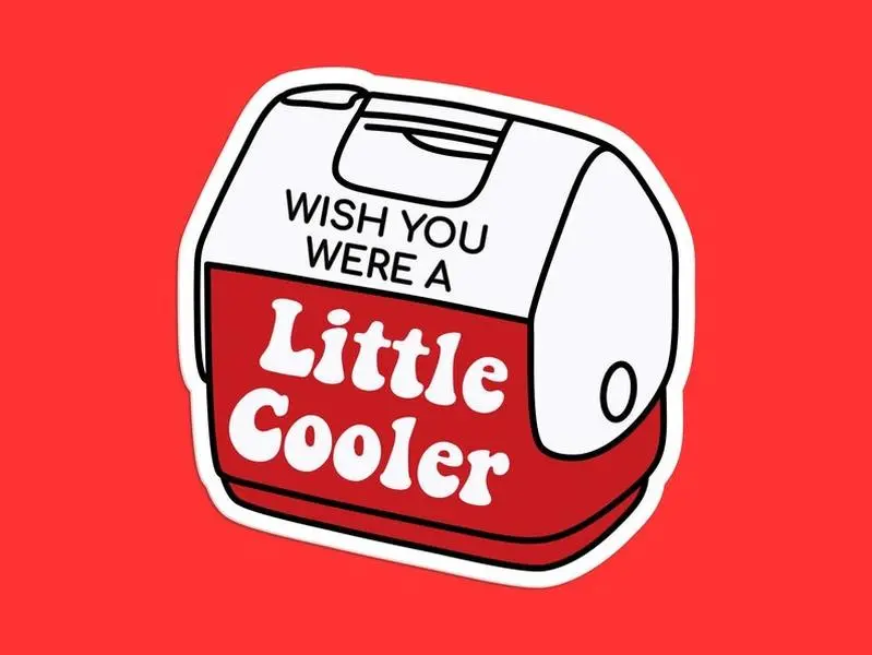 Wish You Were A Little Cooler Sticker, Humorous Cooler Pun, Red And White Cooler Sticker, Portable Cooler Humor, Cooler Pun Sticker