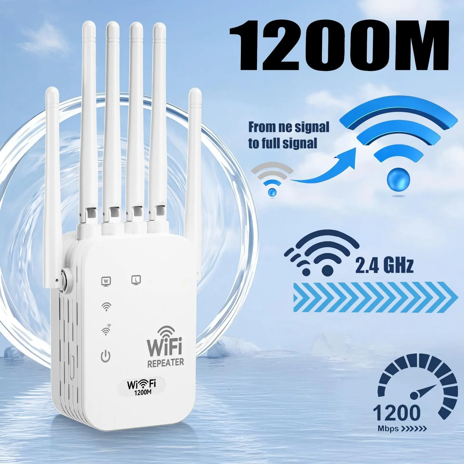 2026 Upgraded High-Speed WiFi Repeater & Range Extender with 6 Directional Antennas, Wide Signal Coverage, Wireless Remote Amplifier, Ideal for Home Studios, Remote Workspaces