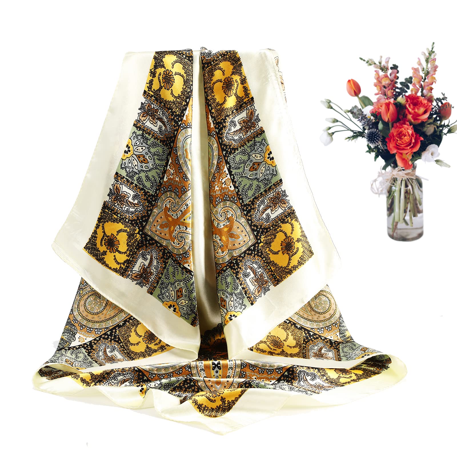 AWAYTR 3Pcs/Set 35” Large Square Head Scarf Summer Dating Travel Commuting Silk Feeling Bandana Scarf for Women Fashion Multifunction Hair Kerchief TikTokShopBlackFriday