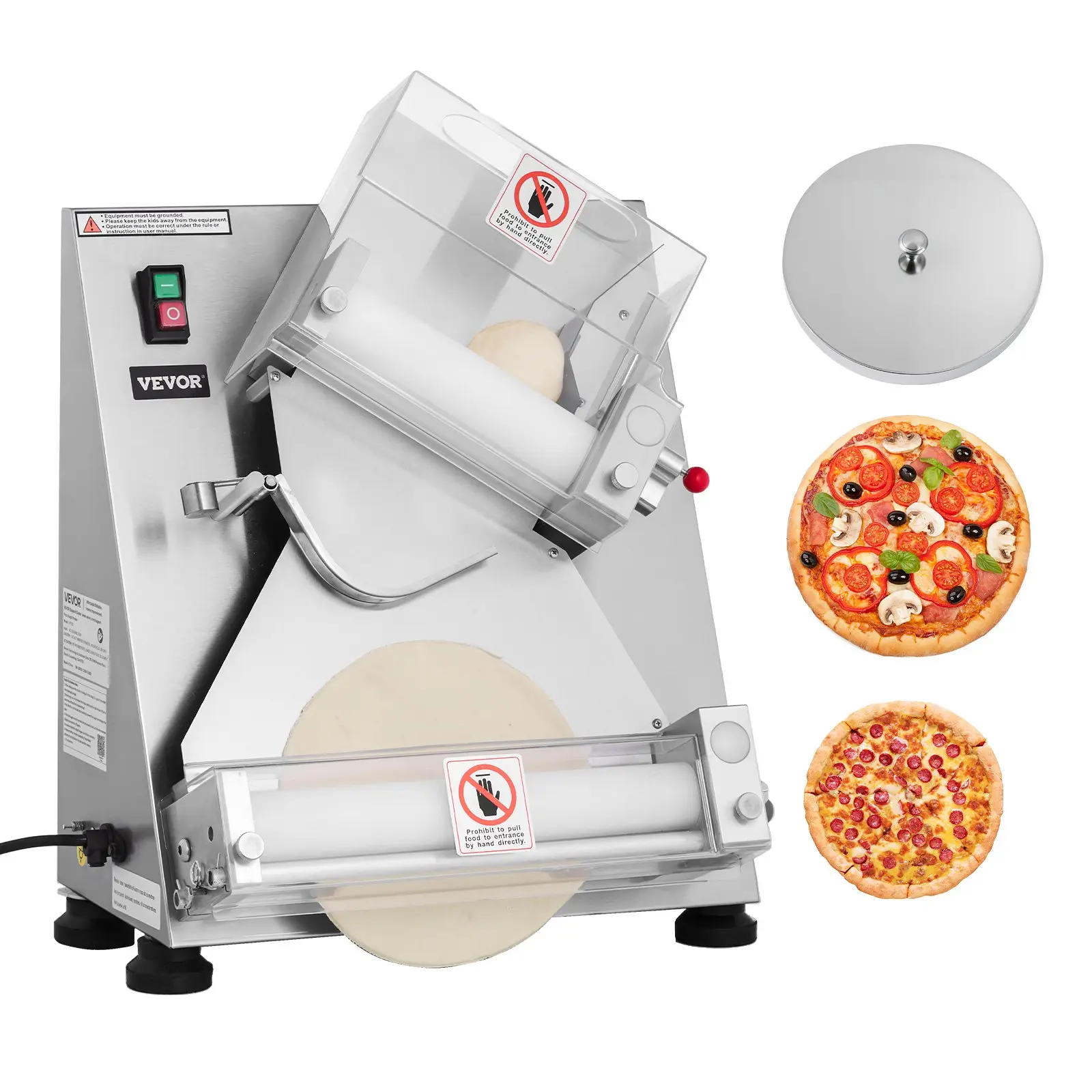 VEVOR Sturdy Commercial Stainless Steel Pizza Dough Roller Sheeter Machine, 3-14 in Automatic 370W Pasta Maker, 260 Pcs/Hour, Adjustable Thickness, Metal Dough Press Cover, 18.3x19.7x25.2 in, 75 Lbs, for Cafes, Fast Food Restaurants
