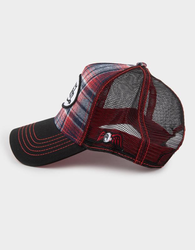 VON DUTCH Plaid Trucker Hat, Red  &  Black