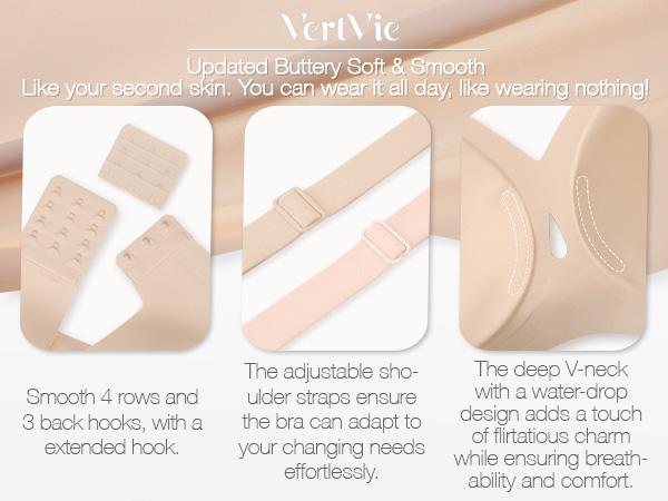 Vertvie Jelly Bra Women V Neck Wireless Water Droplet Push Up Bras No Underwire Seamless Bra Full Coverage Supportive Bralette Everyday T-shirt Bra