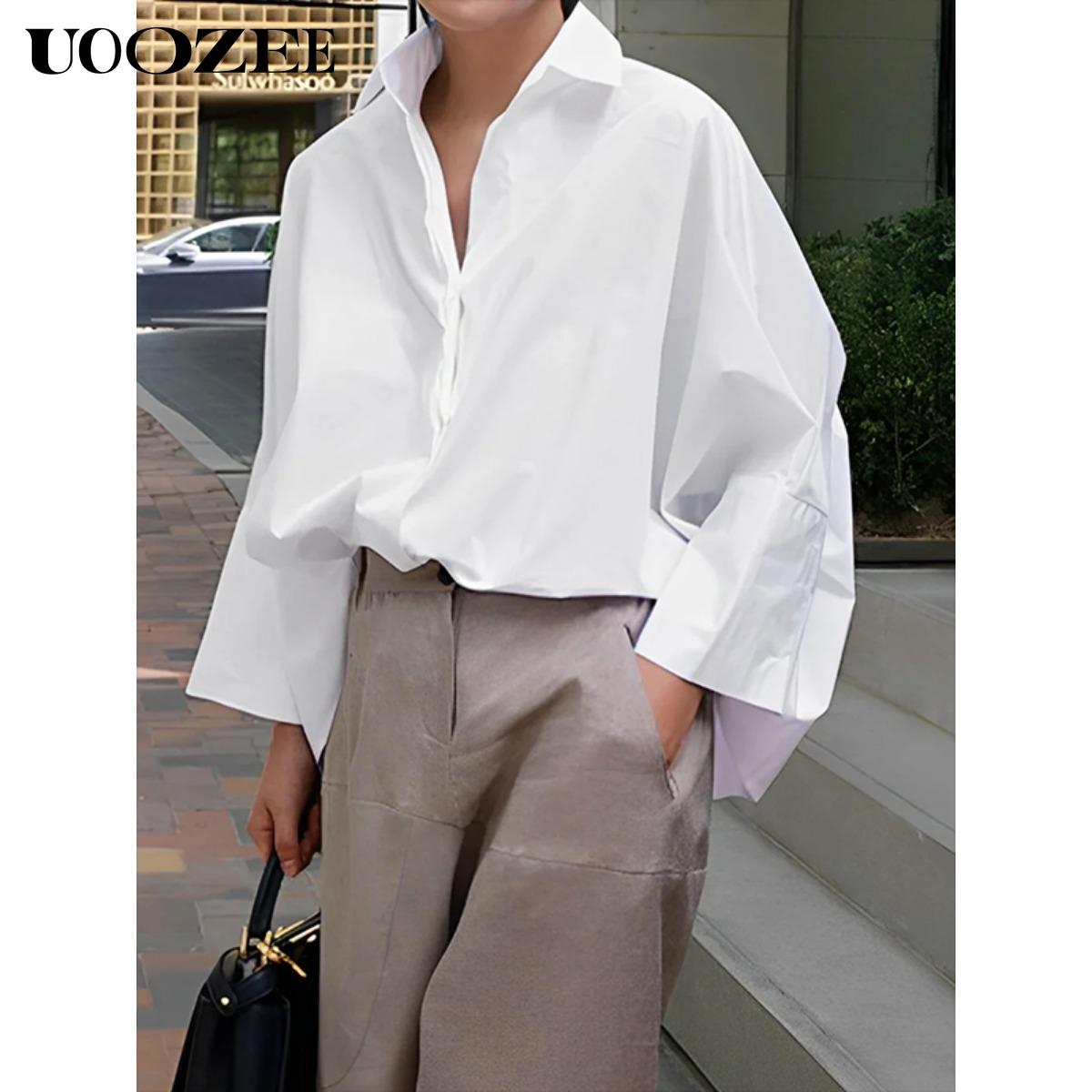 Women's Oversized Cotton Blouse Long Sleeves Solid Color Lapel Collar Baggy Casual Tops All Seasons