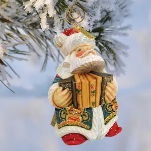 Accordion Santa Sculpted Hand-Painted Christmas Figurine by G. Debrekht - Snowman Decor