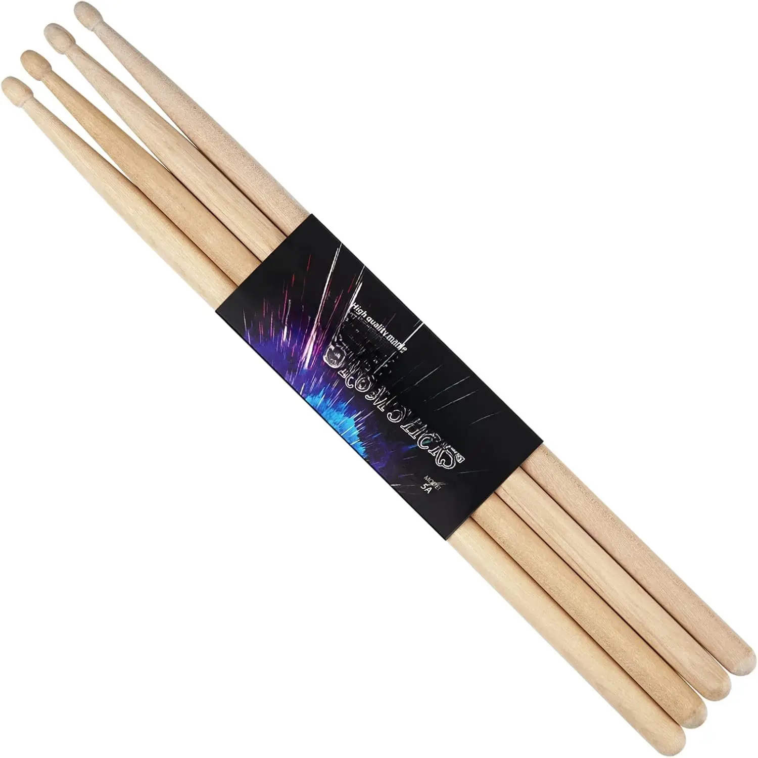 5A Maple Drum Sticks - 2 Pairs for Drummers, Classic, Portable, Lightweight, Sanded Sealed Smooth Round Handle, Easy to Hold