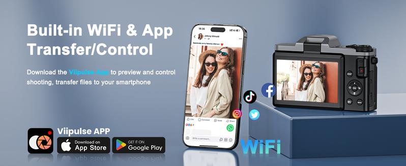 CAMKORY Selfie-Ready 4K Digital Camera | 180° Flip Screen, WiFi Autofocus Vlogging Camcorder, Compact Point and Shoot Travel Camera, Ideal Gift Choice for Kids, Teens & Adults