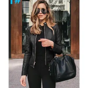 Women's Faux Leather Jacket,Moto Biker Jacket Outerwear, Long Sleeve Zipper Short Jacket Autumn Winter Women Fashion Leather