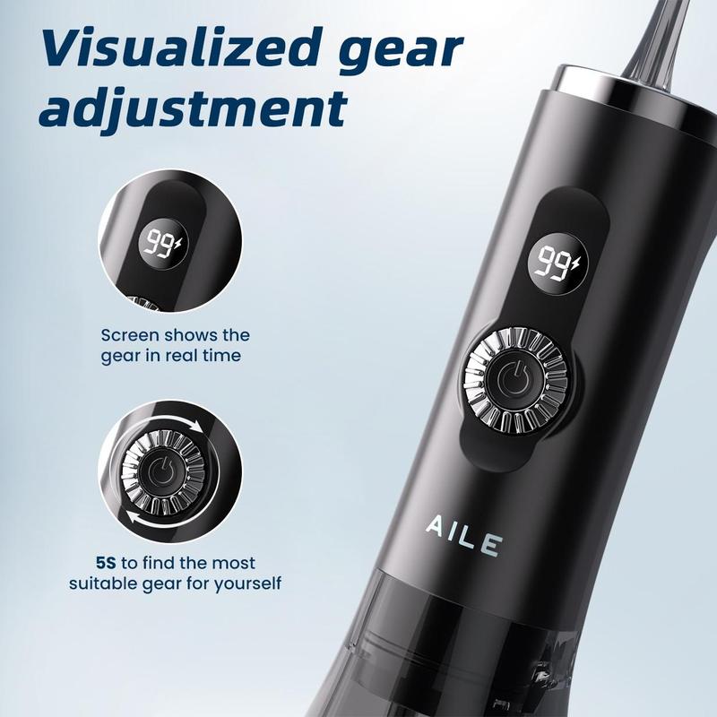 AILE Water Flosser,100 Modes for Teeth,Powerful and Rechargeable Oral Irrigator,LED Display,300ML Tank,IPX7 WP,Cordless Portable,Brace Care,Gift