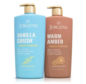 Jergens Shea Fusion Body Lotion Dual Pack, Moisturizer with Shea Butter and Vitamin E, Vanilla Crush 14 fl oz and Warm Amber 14 fl oz, Pack of 2