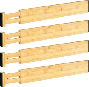 4 PCS Drawer Divider, 17"-22" Adjustable Bamboo Drawer Dividers Organizers, Expandable Separators for Kitchen, Clothes, Dressers, Home, Office