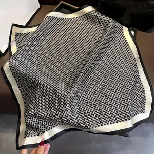 Women’s Square Silk Scarf/Bandana – Korean Style, High-End Look, Versatile for Professional Outfits, Vintage Floral Print