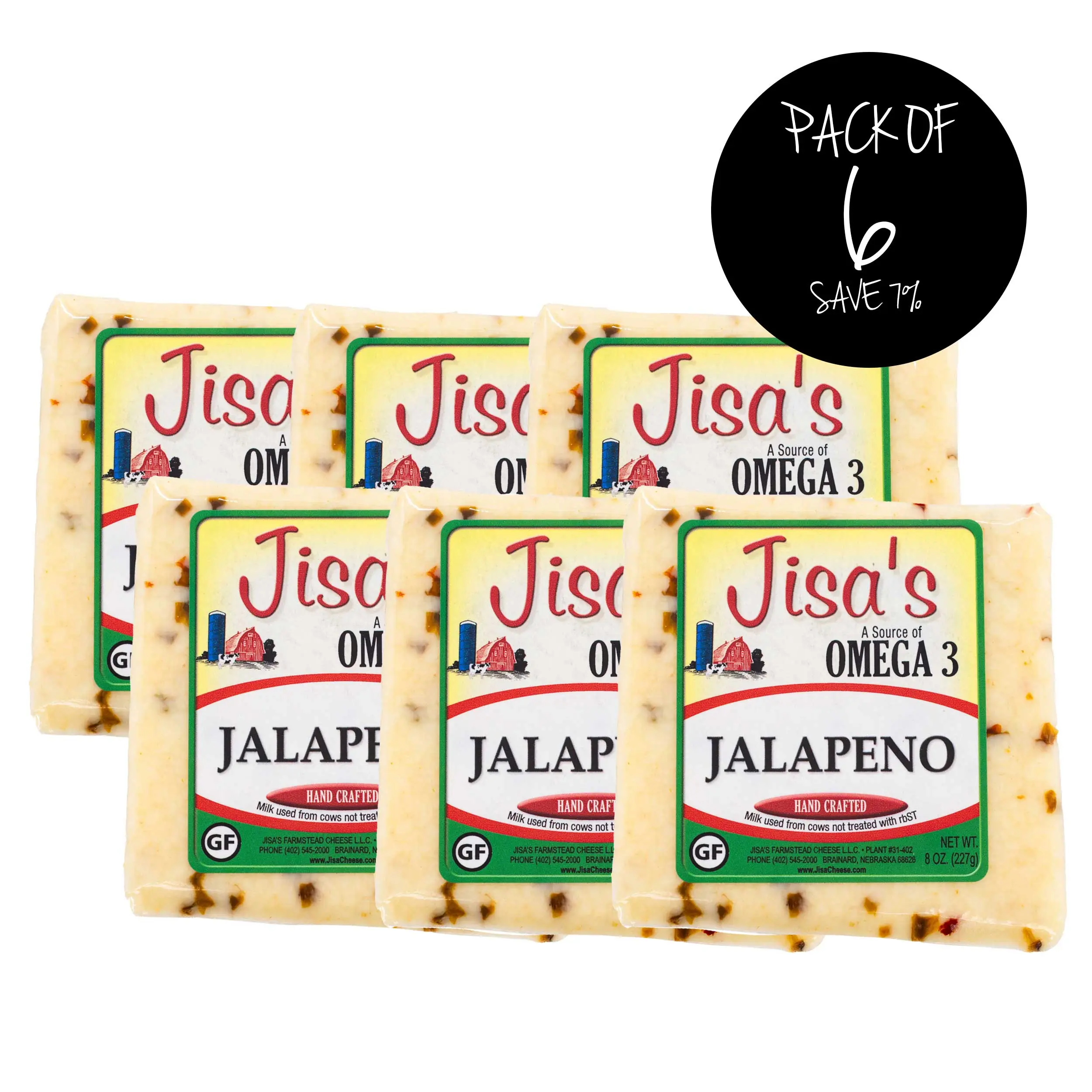 Jalapeno Artisan Cheese Block | Pack of 6 | 8 oz | Jisa's Farmstead Cheese