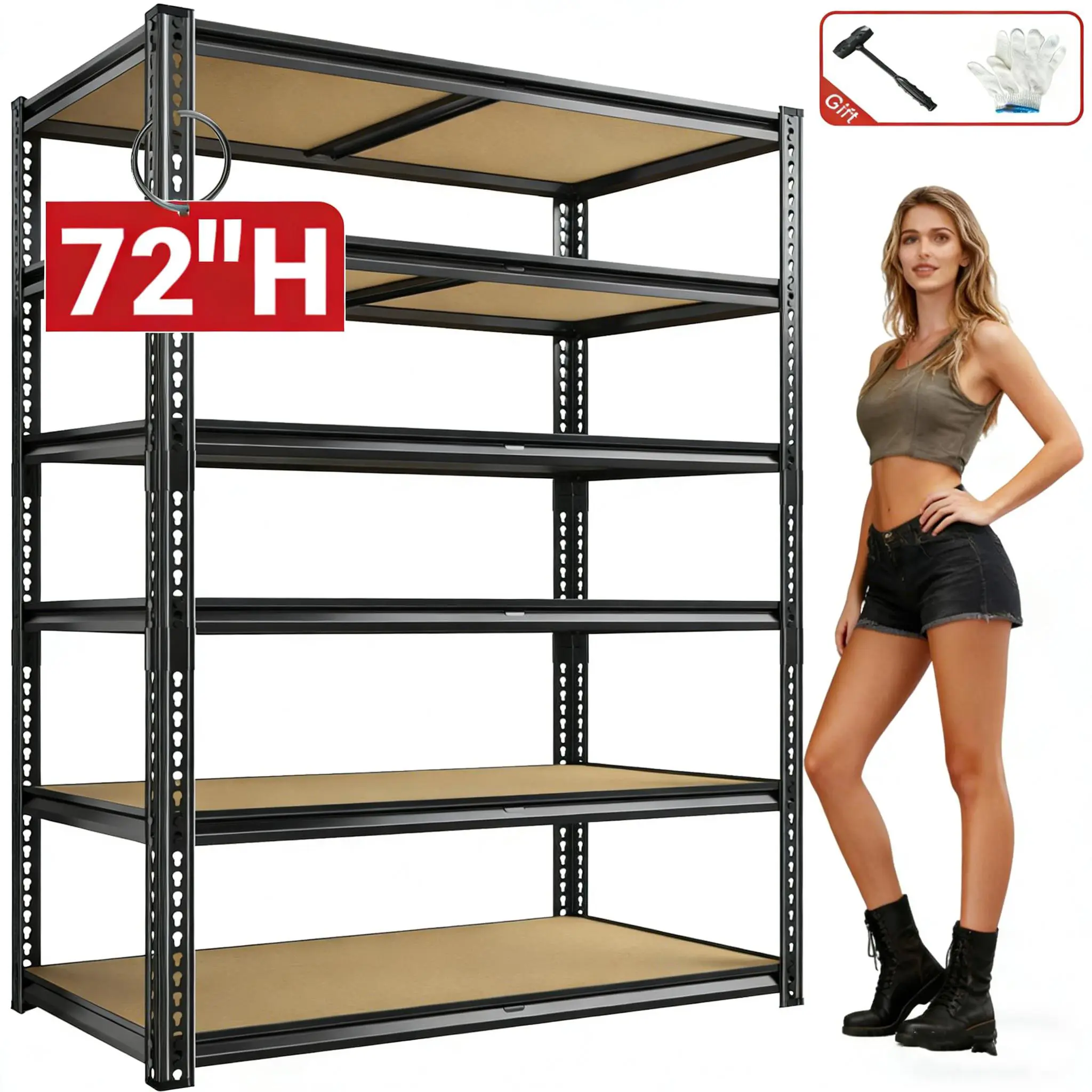 【DIY 2400LBS】 Garage Shelves Classic 5-Tier Metal Storage Shelving Unit Height Adjustable Versatile Utility Rack for Craft Warehouse Pantry Kitchen Organiser Adjustable Metal Shelf