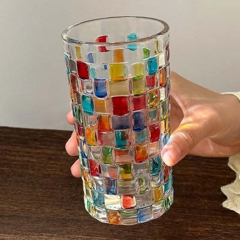 Hand-Painted Glass Cups, Rainbow Color Drinkware, Drinking Glasses, 350ML Whiskey Glasses, Home Bar Accessories, Wedding Gifts, Artistic Beverage Containers