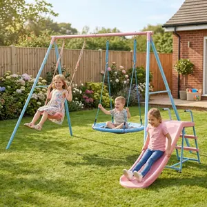 Swing Sets for Backyard, Swing Set with Saucer for multiple with Heavy-Duty Metal Frame and Adjustable Ropes for Outdoor Backyards