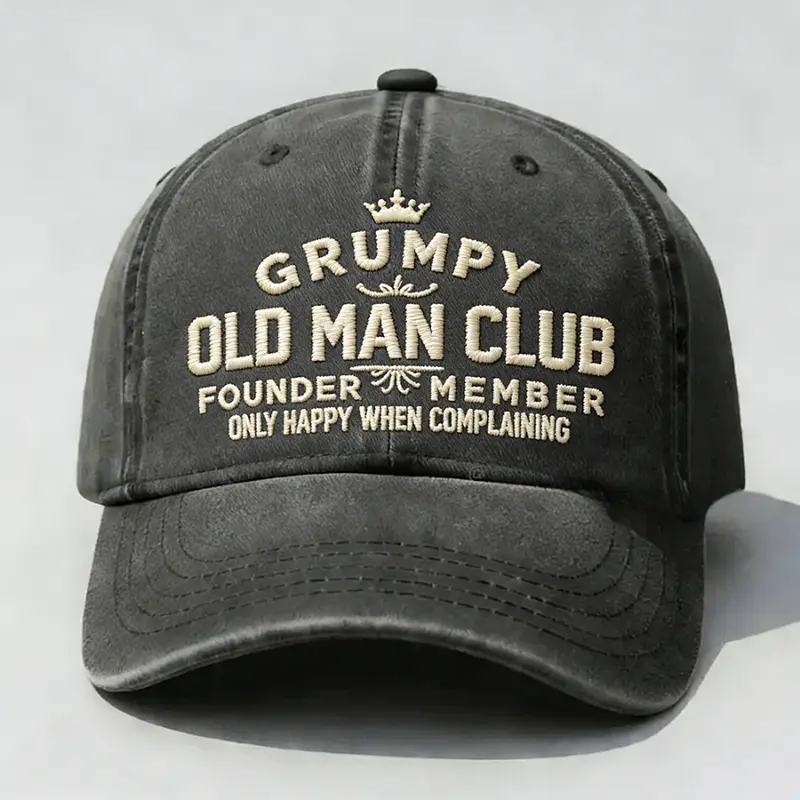 Grumpy Old Man Club Embroidered Washed Dad Hat, Founder Member Vintage Cap, Funny Complaining Quote, Relaxed Low Profile Baseball Hat Gift for Men