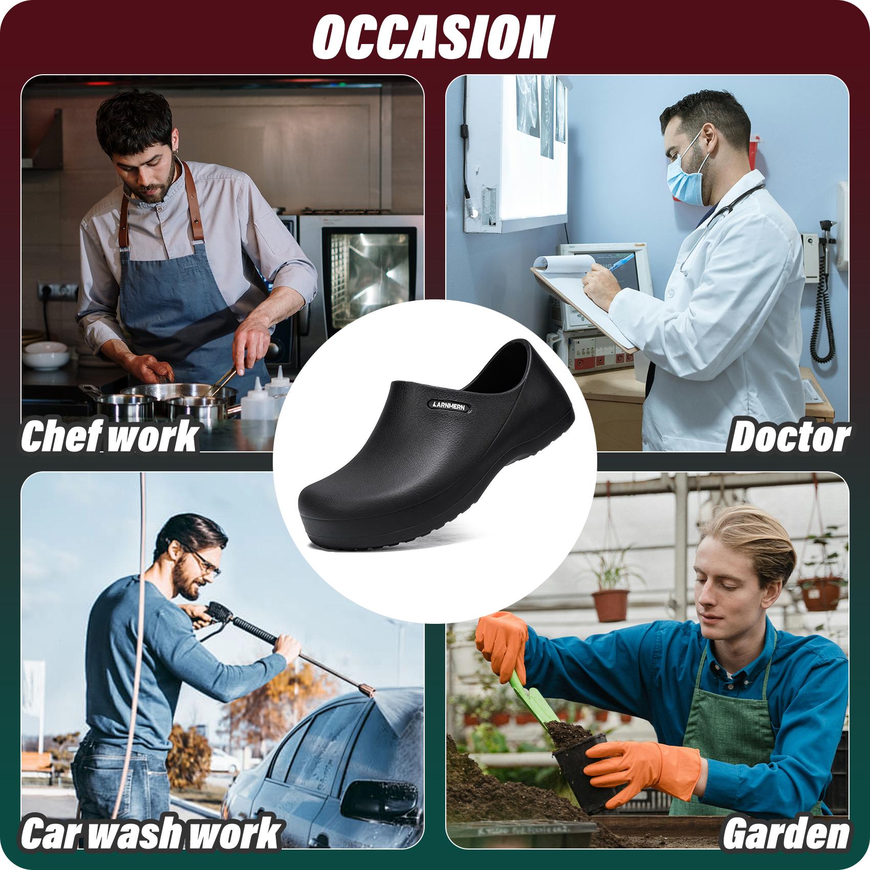 Anti-slip Waterproof Work Shoes Oil-Resistant Chef Nurse Slippers Lightweight Cushioned Wide Toe All Seasons Hospital Kitchen Restaurant