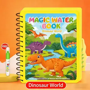 4 Pack Magic Water Coloring Books for Kids, Reusable & Mess-Free Art Activity with Water Pens, Dinosaur Ocean Fairytale Space Themes, Perfect Educational Gift for Boys and Girls
