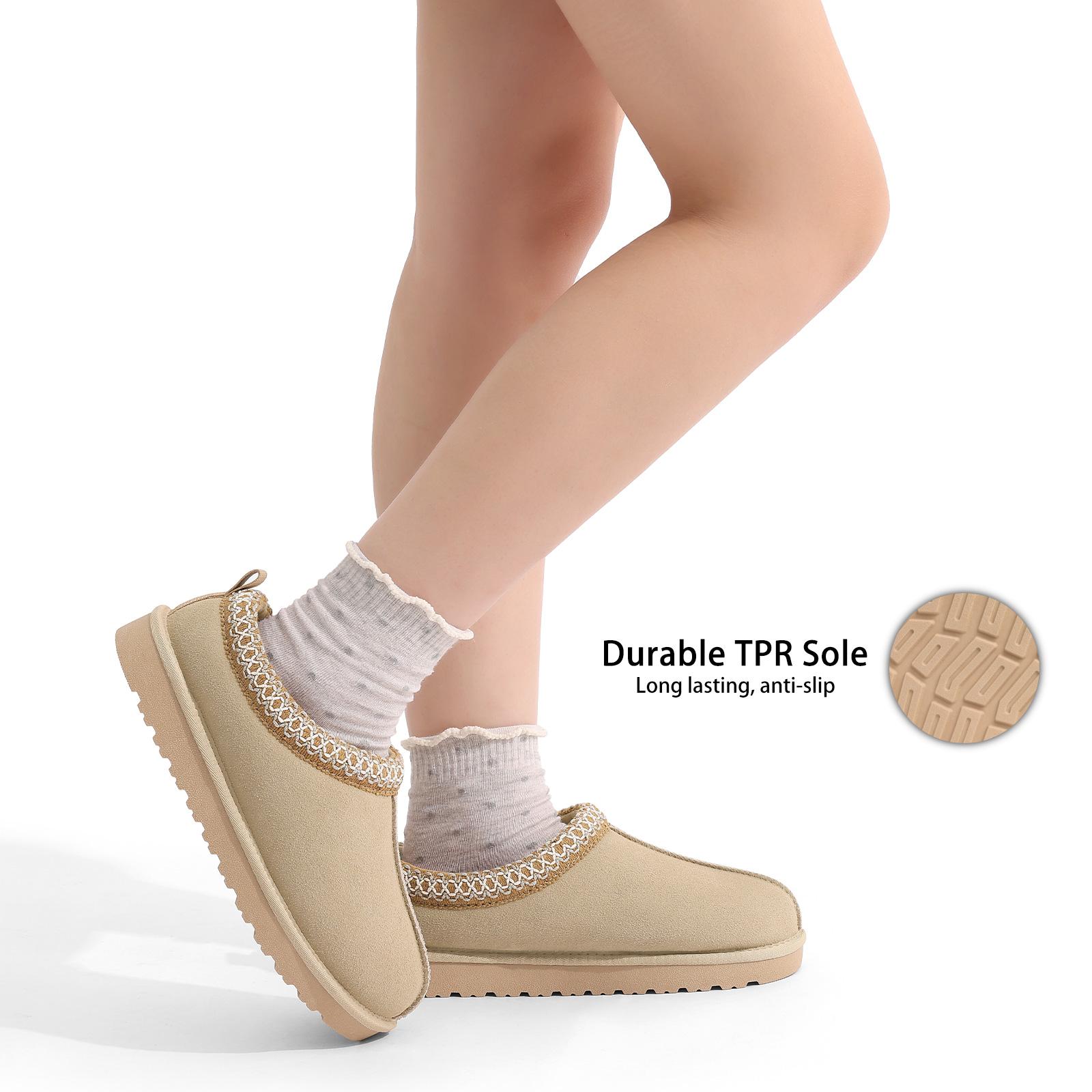 KIDMI Womens Suede Braided Slippers Mini Boots with Fluffy Fur Lining Short Ankle Boots for Autumn Winter Warm Casual Comfort Shoes Outdoor Waterproof House Shoes