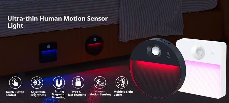 Human Body Sensor Small Ground Light Stair Step Floor Lamp Battery Powered No Wiring LED Footlight Automatic Night Light with USB Charging
