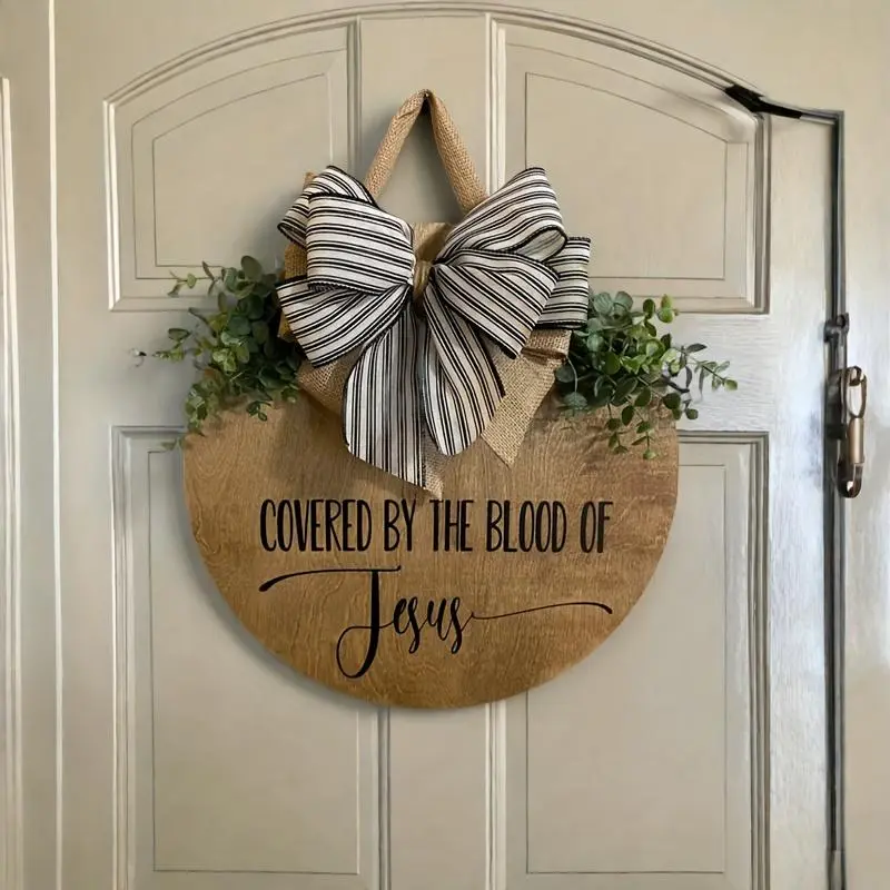 Wooden Front Door Hanger, Decorative Wooden Sign, 12 Inch Letter & Bowknot Design Door Hanger, Religious Home Decor, Housewarming Gift, Ornaments, Door Decorations, Room Decor Ornament, Style Ornament