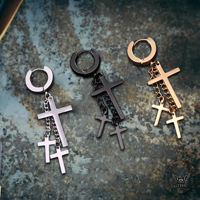 GTHIC Unisex Chain Cross Stainless Steel Earring Fashion Accessories Gift for Daily Wear