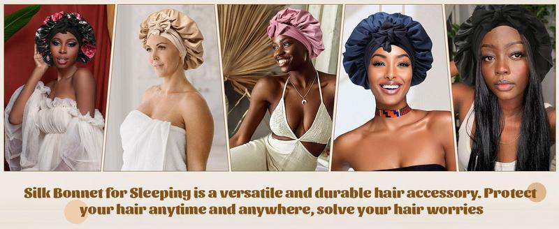 Satin Bonnet Bonnet for Sleeping Sleep Cap Double Layer Hair Bonnet with Elastic Tie Band for Curly Hair Night Cap