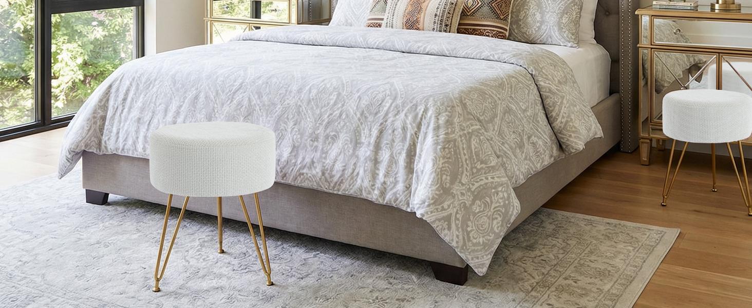 Velvet Vanity Stool - Round Ottoman Footrest Chair for Makeup Room, Bathroom, Bedroom, Living Room, Entryway & Offices