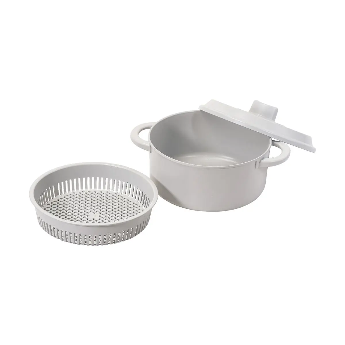 PEARL LIFE Microwave Steamer Pot with Colander, Japanese Design, Grey, Healthy Meal Prep Cookware