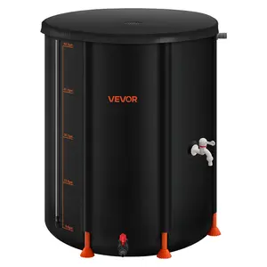 VEVOR Collapsible Rain Barrel,  , 53 Gallon Portable Rain Water Collection Barrel, 1000D PVC Rainwater Collection System, Garden Water Catcher Tank Storage Container with Spigot & Overflow Kit, Black