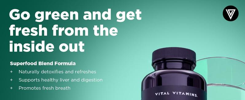 Vital Vitamins Chlorophyll Complex | Detox, Body Odor Control, Liver & Digestive Support | Spirulina, Chlorella, Parsley, Mint & Activated Charcoal | 60 Capsules Herbal Supplement Natural Healthcare