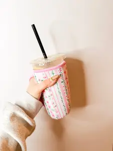 Pink Floral Large Cup Sleeve With Handle