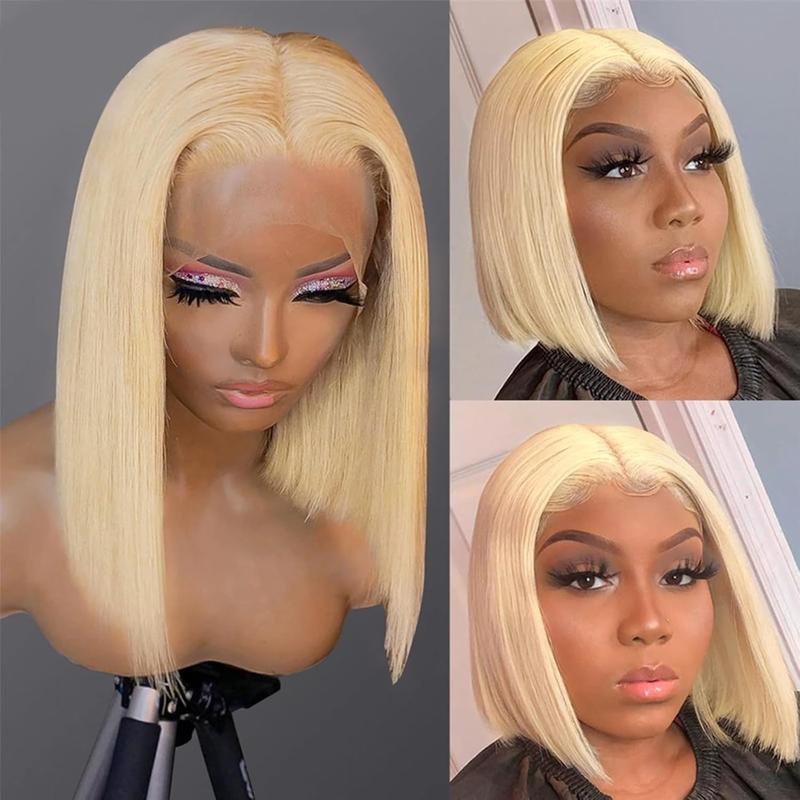 14 Inch 613 Blonde Bob Wig Human Hair 180 Density Straight Lace Front Wigs Human Hair Pre Plucked 613 Lace Front Wig Human Hair Short Blonde Wig 13x4 HD Lace Frontal Short Bob Wigs for Black Women