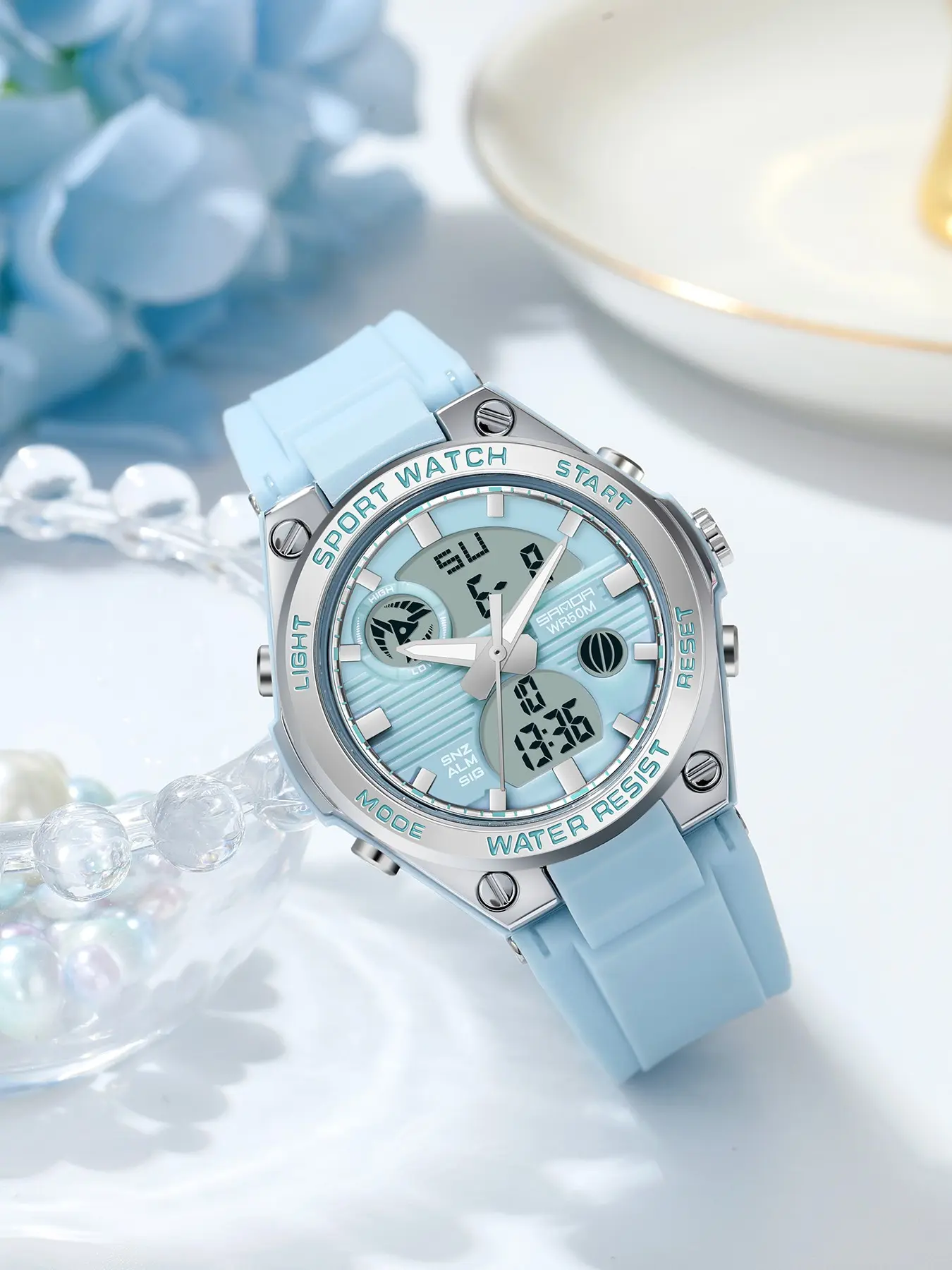 SANDA 6067 G Style LED Digital Watch for Women Sports Chronogiraph Lady Quartz Wristwatch Waterproof Female Analog-digital Quartz Watch, Fashionable Watches, Waterproof Watch with Luminous, Alarm, Calendar Function, Multifunctional Watch, with Box