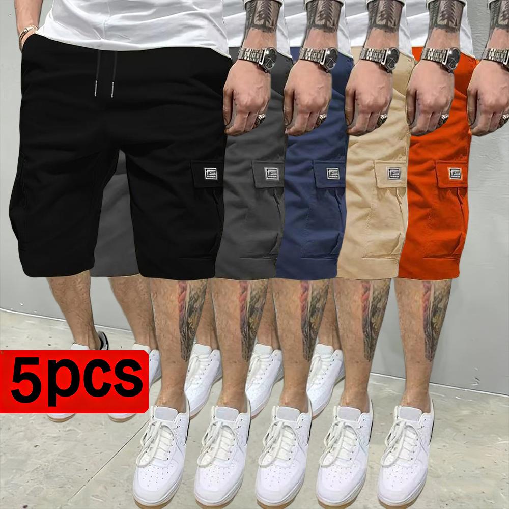 5-Pack men's tooling shorts, summer trendy casual shorts, multi-pocket design, fabric wear-resistant, ball-free, durable, tear-resistant, comfortable and breathable, fashionable and versatile Athletic Activewear