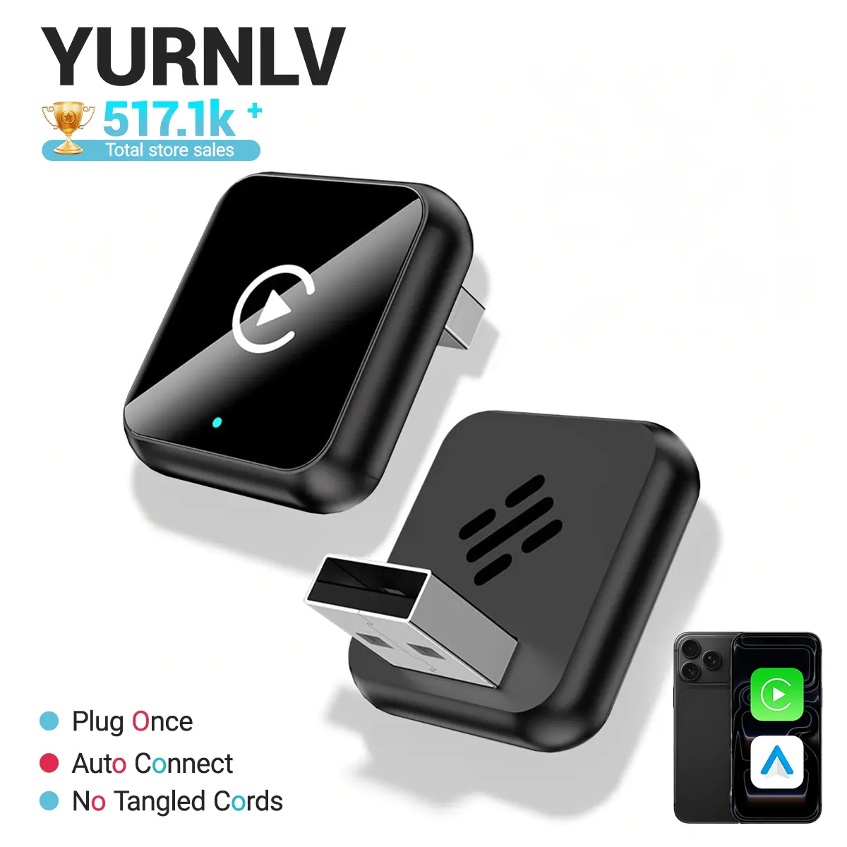 【SummerFinds】Yurnlv 2026 Wireless carplay Adapter for iPhone/Android ,Hands-Free Call wireless adapter Electronic Charger carplay dongle