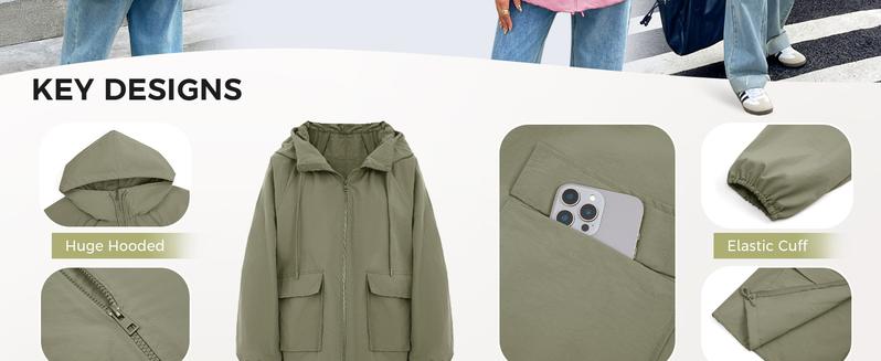 Fisoew Women's Oversized Lightweight Jacket Hooded Trench Coat Windbreaker Waterproof Raincoat With Pockets For Outdoor Casual Adjustable Drawstring Waist & Turtle Neck Convertible Hood Check Chic FallFreshness Womenswear Fit polyester trench coat