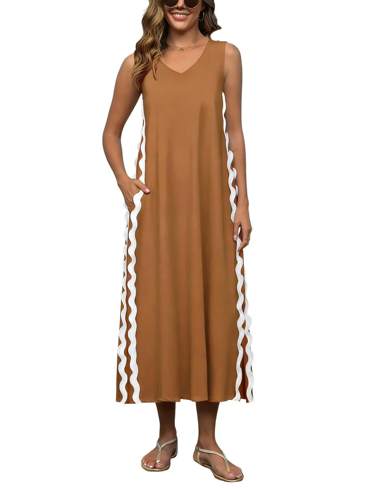 Ebossy Women's Summer Beach Boho Flowy Maxi Dress Casual Sleeveless V Neck Side Slit RIC Rac Tank Dress - TikTok Shop Ebossy Women's Summer Beach Boho Flowy Maxi Dress Casual Sleeveless V Neck Side Slit RIC Rac Tank Dress - TikTok Shop
