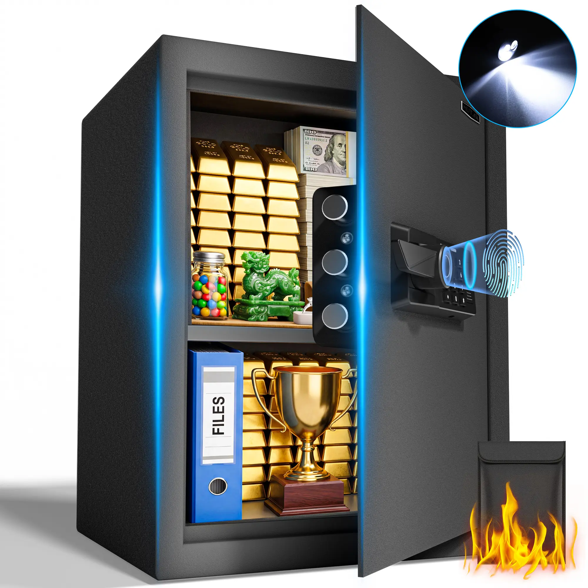 2026 Smart Biometric Luxury Jewelry Safe  Quick Access Fireproof Safe with Fingerprint Keypad & Alarm - 16 Gauge Alloy Steel, 0.1S Fingerprint Recognition, 4 Access Methods, Adjustable Shelf, LED Light, Anti-Theft Design