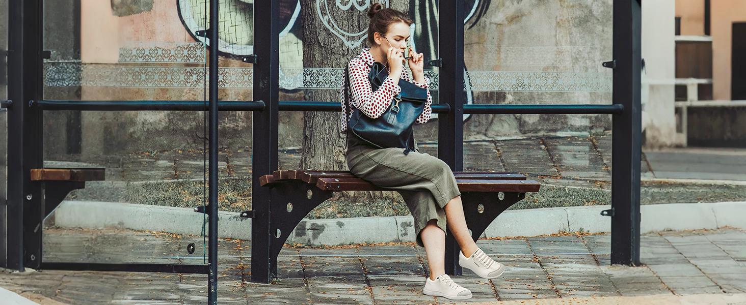 HOBIBEAR Spring Autumn Wide Head Shoes PU Leather Sport Slip-On Casual Daily Walking Shoes