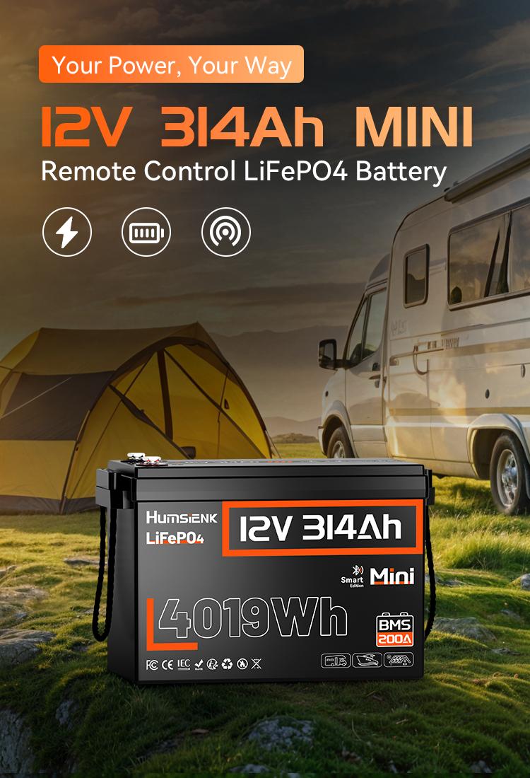 Humsienk 12V 314Ah LiFePO4 Bluetooth Lithium Battery Mini Size Lithium Iron Phosphate with 200A BMS Low-Temp Protection for RV Marine Trolling Motors - Portable Power Station