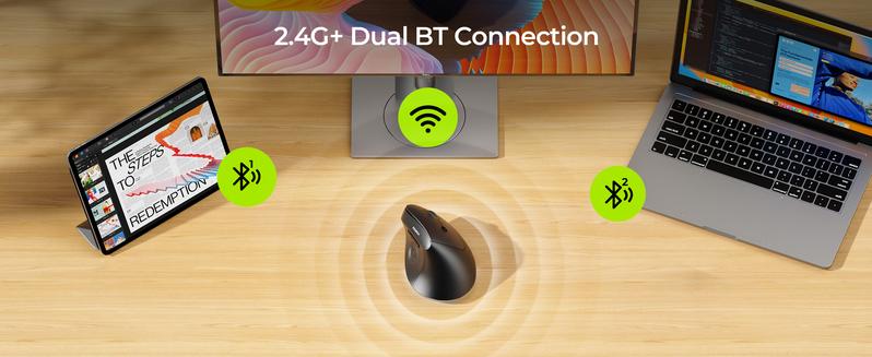 Seenda Ergonomic Mouse Wireless, MOU200 Bluetooth Vertical Mouse - 2.4G & Bluetooth Multi-Device Connectivity Wireless Mice for Windows, Mac OS Computer/PC/Laptop