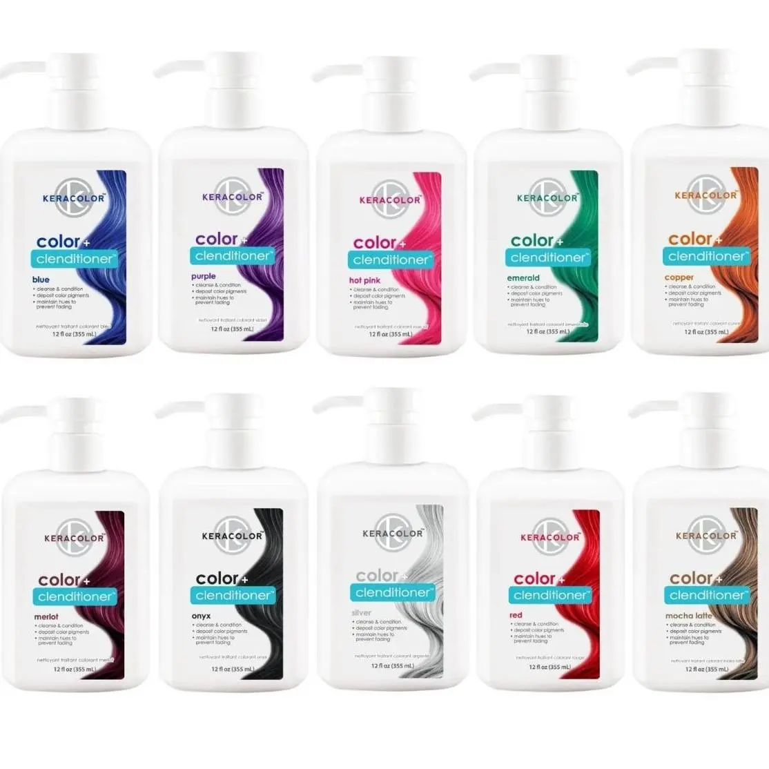 Keracolor Color + Clenditioner Haircare Conditioner - 12 fl oz (355ml) Temporary Hair Color Depositing Treatment for Vibrant Red, Copper, Silver, Fantasy Tones, Leaves Hair Soft, Manageable, Shiny (Apply 3-15 min), Salon