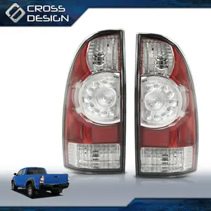 CROSSDESIGN Fit For 2005-2015 Toyota Tacoma LH+RH Side Red Rear Tail Light Lamp LED Chrome